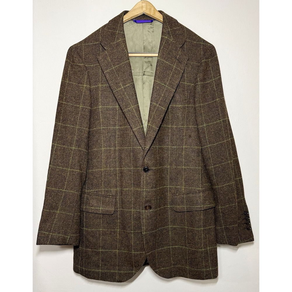Manolo Costa New York Tweed Sport Coat Men's 42L Brown Green Windowpane Bespoke